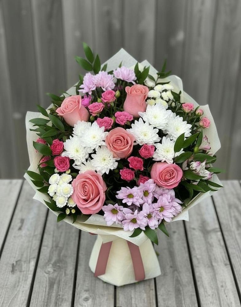 Букет цветов из: Альстромерии, Гвоздики, Розы и Хризантемы в Черемушки