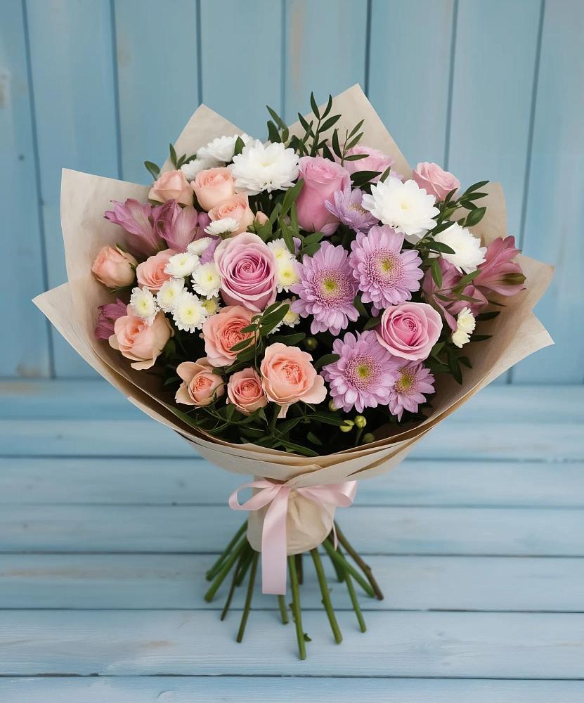 Букет цветов из: Хризантемы, Розы и Альстромерии в Черемушки