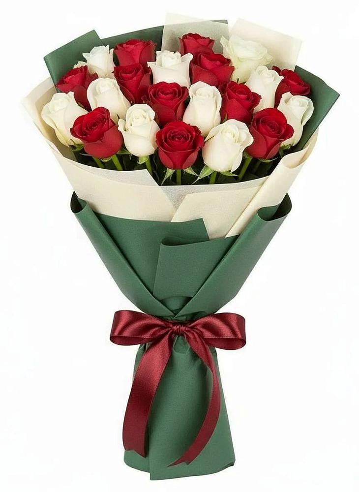 Букет Микс из красных и белых роз в Черемушки