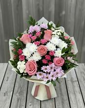 Букет цветов из:  Альстромерии, Гвоздики, Розы и Хризантемы в Черемушки